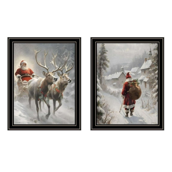 Wall Art Trendy Decor 4U 2-Piece Vignette On The Eve of Christmas Black Framed Wall Art for Living Room, Holiday Wall Art Print for Home Decor, Bedroom Wall Art by Jo Moulton,Wall Decals