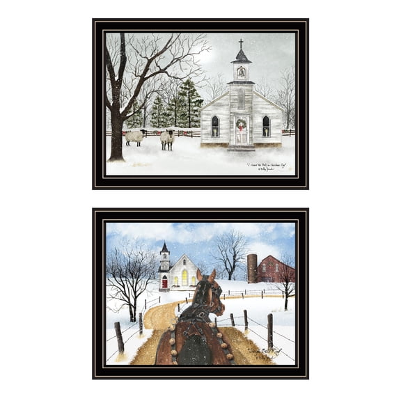Wall Art Trendy Decor 4U 2- Piece Vignette Sleigh Bells Ring Black Framed Wall Art for Living Room, Bedroom Wall Art Print for Home Decor by Billy Jacobs,Wall Decals