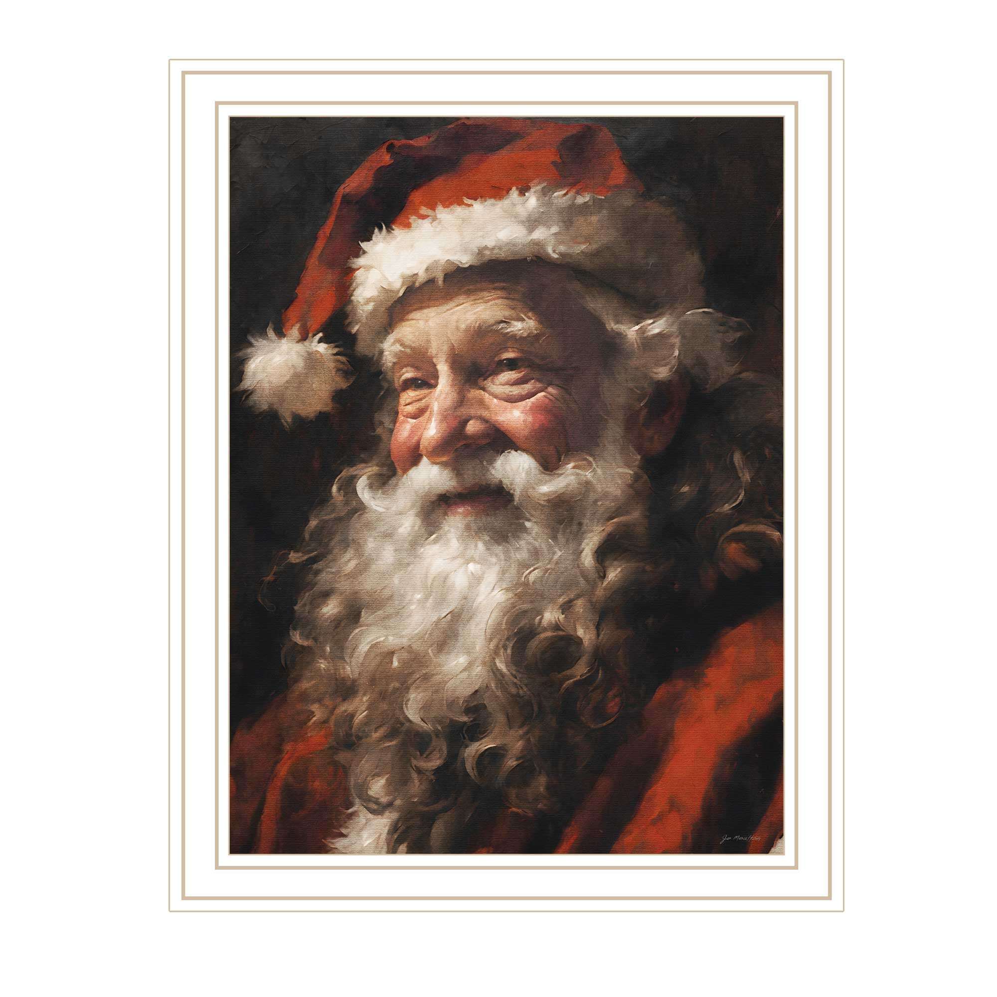Wall Art Trendy Decor 4U Papa Noel White Framed Wall Art for Living Room, Holiday Wall Art Print for Home Decor, Bedroom Wall Art by Jo Moulton,Wall Decals