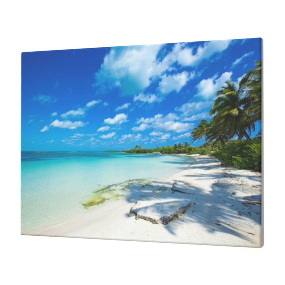 Wall Art Tropical Beach With Palm Shadows Picture Canvas Wall Art Print Paintings Modern Artwork For Living Room Wall Decor And Home Décor Framed Ready To Hang-12×16 In