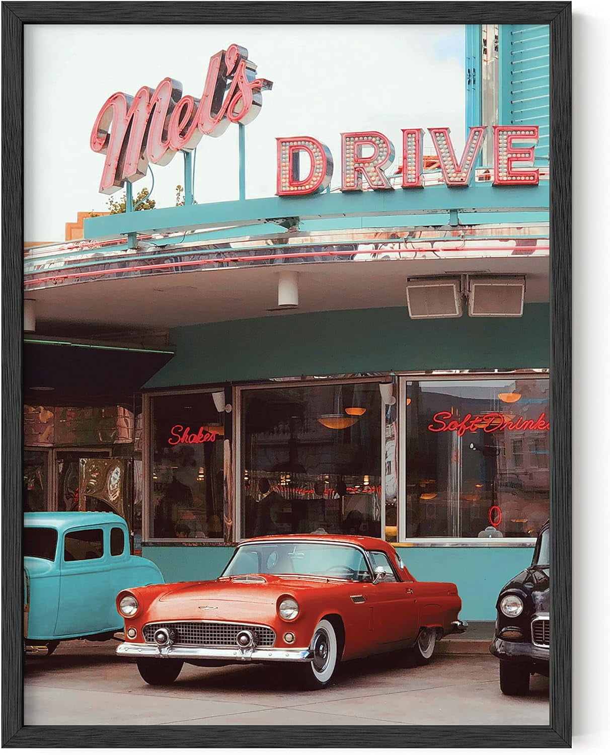 Retro 1955 Ford Thunderbird Car Poster in Black Frame