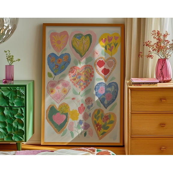 Wall Art, Vintage Heart Print, Colorful Floral Boho Decor, Maximalist Aesthetic, Dopamine Decor, Vibrant Bedroom Art, Cottagecore Heart Art, 8x12 UNFRAMED