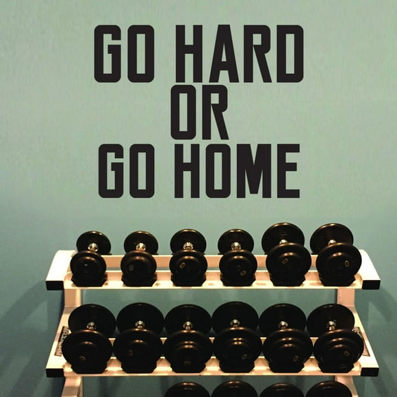 Wall Art Vinyl Decal Signs - Go Hard or Go Home - 19" X 23" Inspirational Gym Fitness Quotes Sayings Lettering - Removable Vinyl Wall Decor Sticker Decals