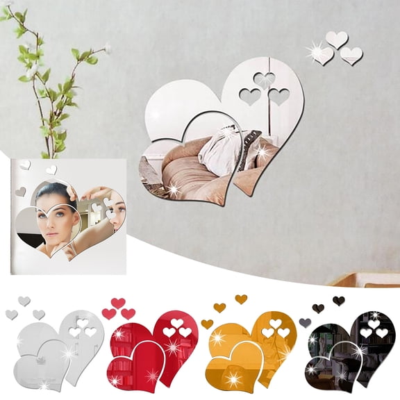 Wall Art Wall Sticker for Home - Heart Shape 3D Removable Wall Decal for Interior Design, 17x25 cm, Red