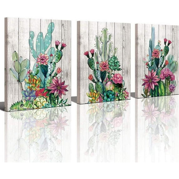Wall Art Watercolor Tropical Plant Desert Cactus Canvas Print for Bedroom Bathroom Spiny Flower Artwork Home Office Wall Decoration（Only canvas）