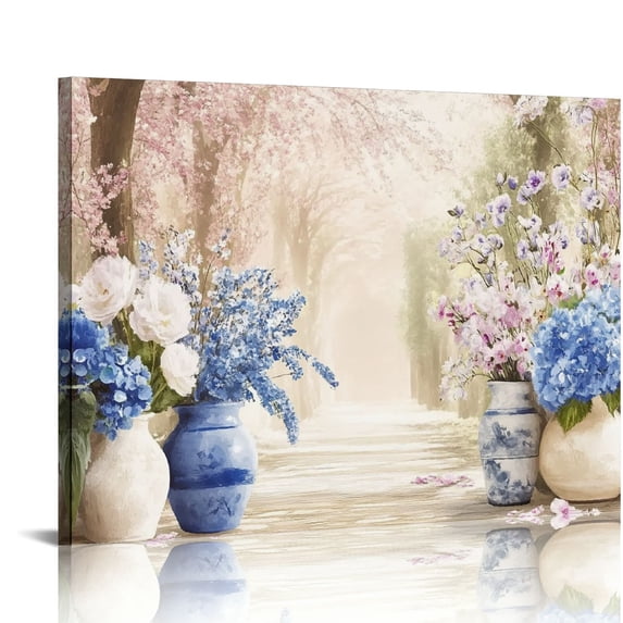 Wall Art - White Flower in Blue Vase Bathroom Decor - Paintings,Modern Canvas Wall Art Decor Artworks Pictures for Living Room Bedroom Kitchen Decoration,24x16 inch