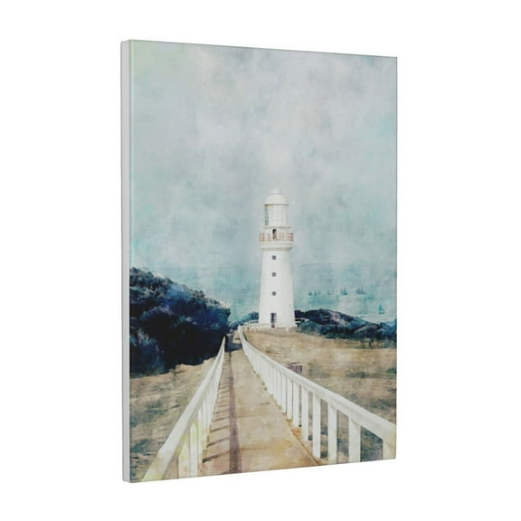Wall Art White Lighthouse Rustic Boardwalk Picture Canvas Wall Art Print Paintings Modern Artwork For Living Room Wall Decor And Home Décor Framed Ready To Hang-12×16 In
