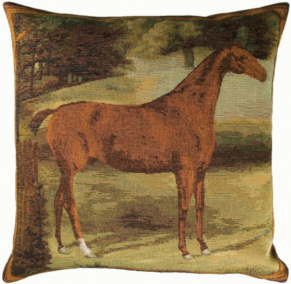 Green Cotton Blend Euro Cushion Cover with Horse Design