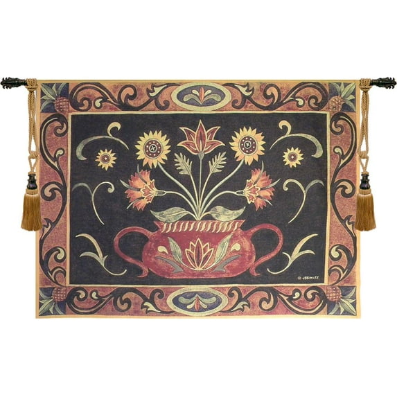 folk art potted flowers tapestry wall art a - h 42 x w 53 wall tapestry