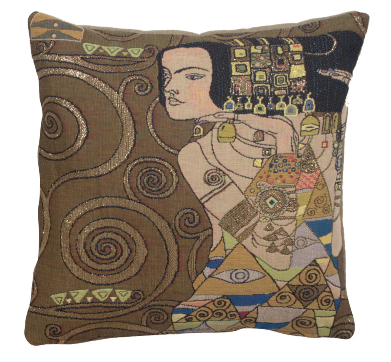 Art Nouveau Beige Cotton Blend Tapestry Cushion Cover