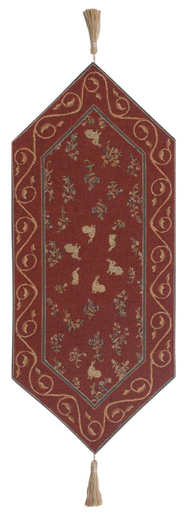 Medieval Red Wool and Cotton Table Runner with Tassels