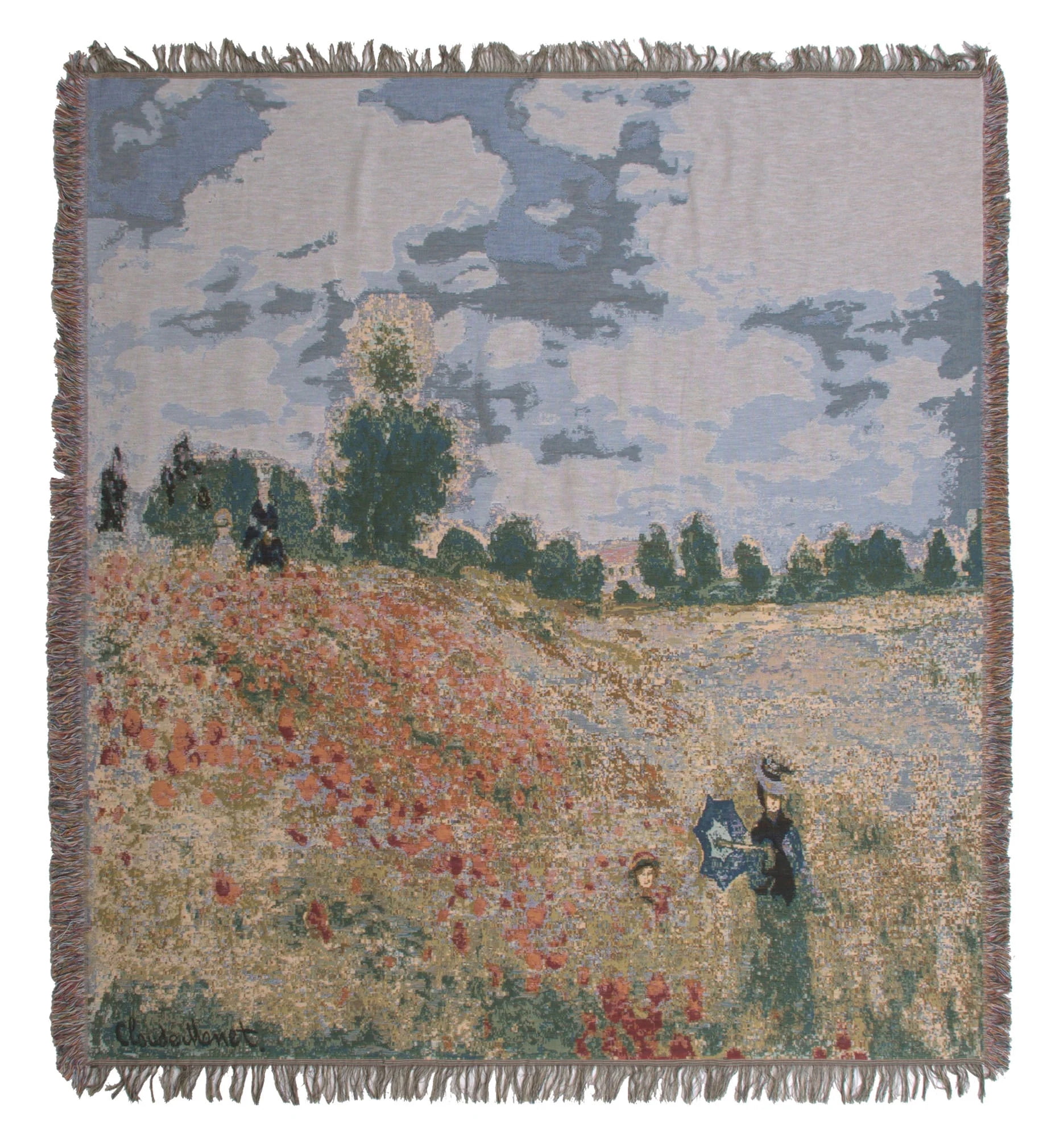Monet's Coquelicots Blue Cotton Traditional European Throw