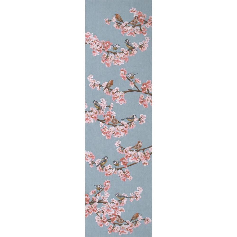 Passerines Branch Blue Cotton French Table Runner