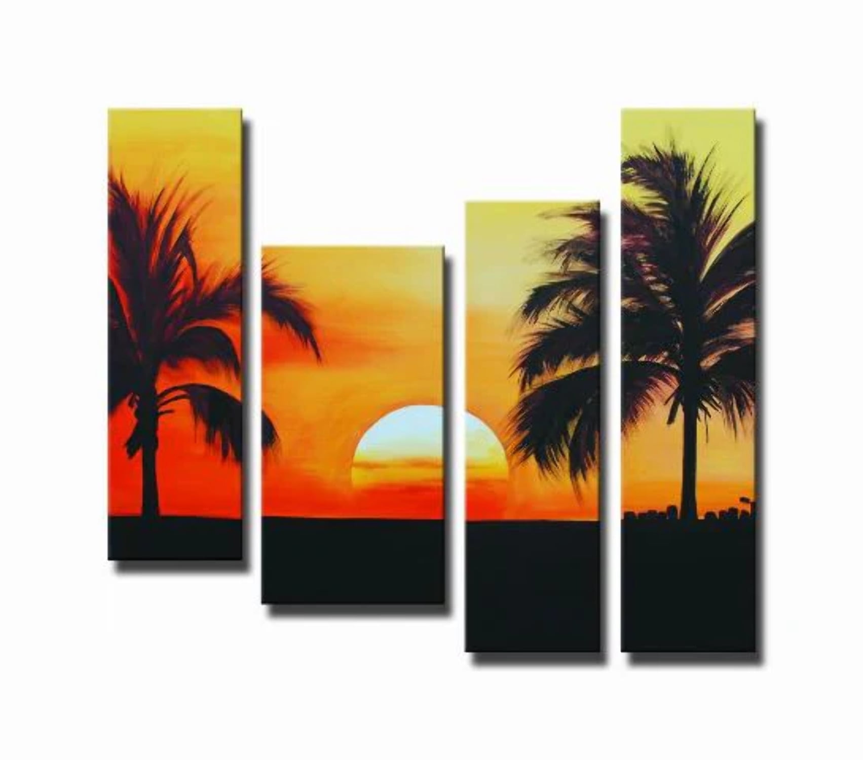 Superb Sunset Palm Trees Canvas Wall Art Set