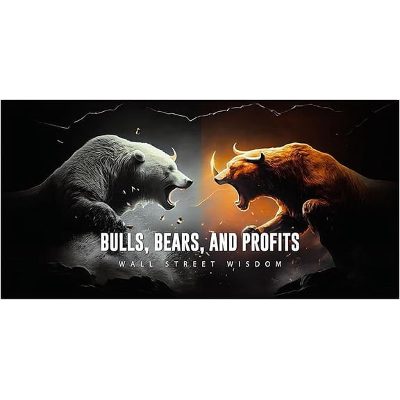 Wall Art Wisdom Trading Financial Art, Bull vs Bear Canvas Print, Stock Market Decor, Forex Investment Profit, Investor Gift Money Trader Poster