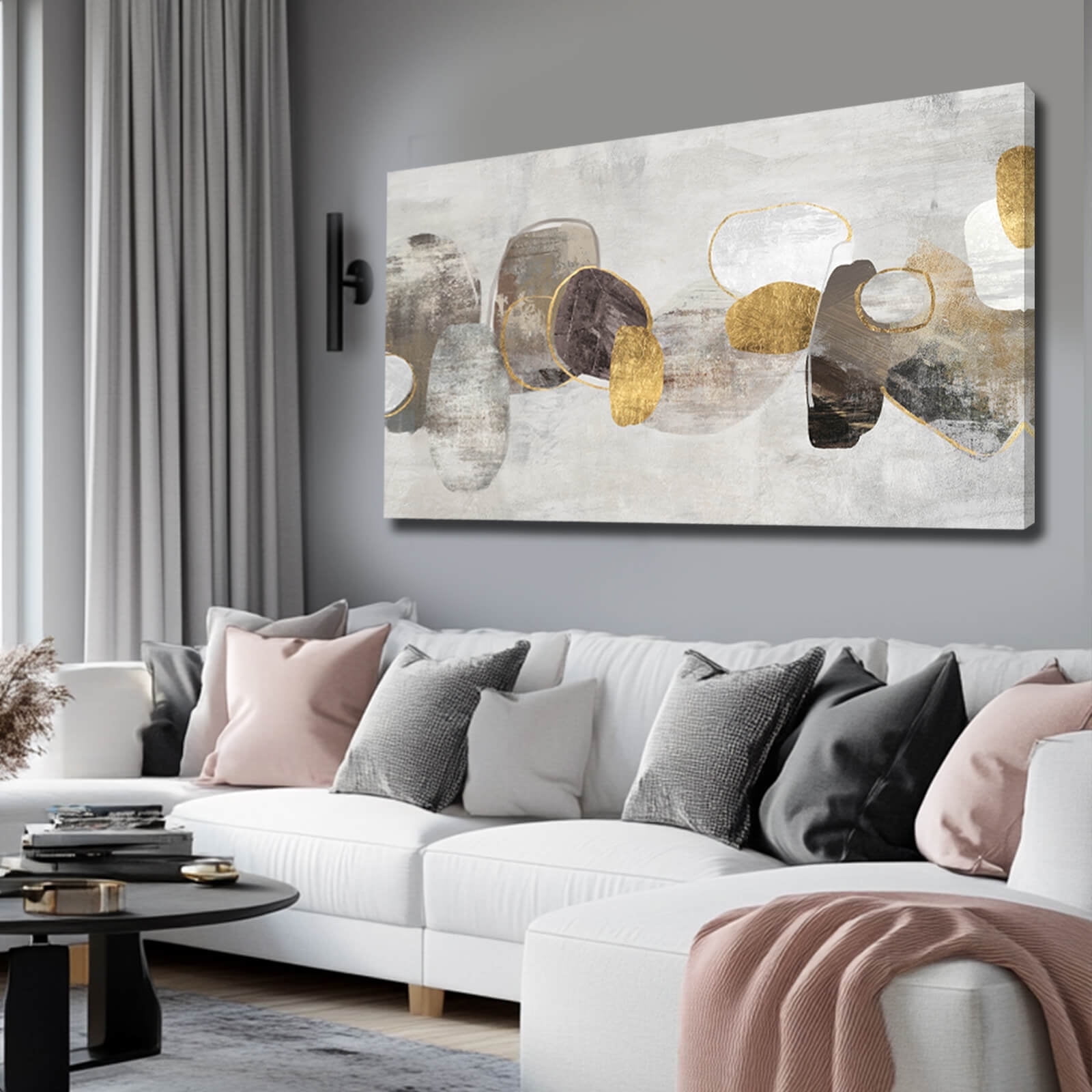 Wall Art for Living Room Geometric Wall Decor Grey Block Artwork 24x48 Inch  Circle Pictures Pints for Bedroom Office Neutral Wall Art - Walmart.com, image size:1600x1600