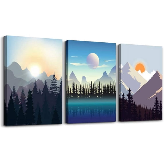 Wall Art for living room Canvas Prints Artwork bathroom Wall Decor Abstract Sunrise and Sunset scenery Picture Watercolor painting 3 Pieces Framed bedroom wall decorations Office Works Home Decor