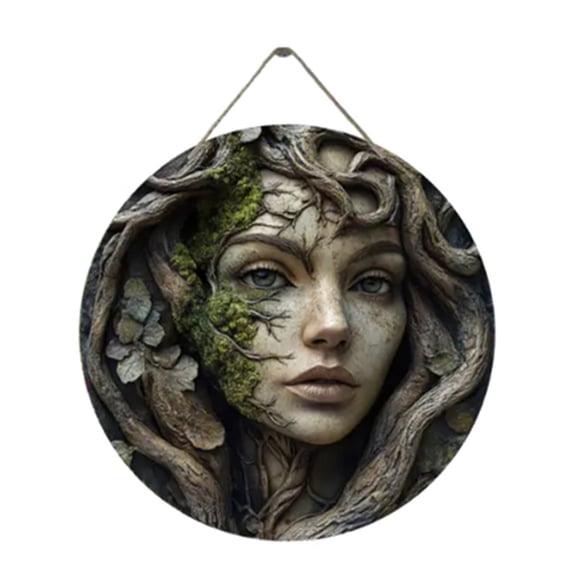 Wall Art with Intricate Tree Lady Pattern Wooden Round Plaques Home Decorative Sign Craft for Holiday Decors