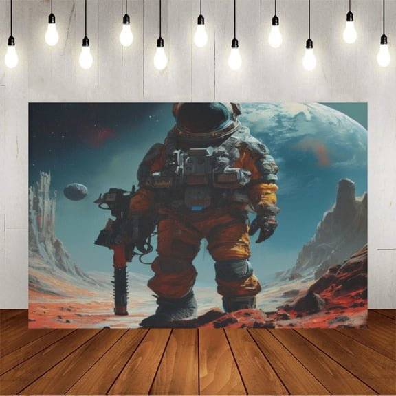 Wall Background Festival Party Decoration Activity Photo Booth Backdrop Props Astronaut On Planet 6x4 ft
