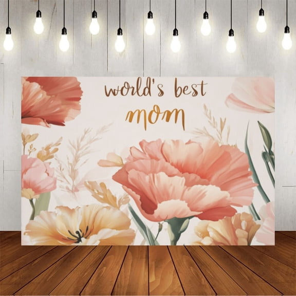 Wall Background Festival Party Decoration Activity Photo Booth Backdrop Props Best Mom With Floral Vector (1) 7x5 ft
