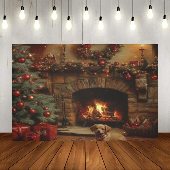 Wall Background Festival Party Decoration Activity Photo Booth Backdrop Props Christmas Fireplace Tree Warm Indoor (10) 5x3 ft