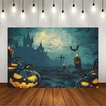 Wall Background Festival Party Decoration Activity Photo Booth Backdrop Props Halloween Haunted House Scary Pumpkin (3) 5x3 ft