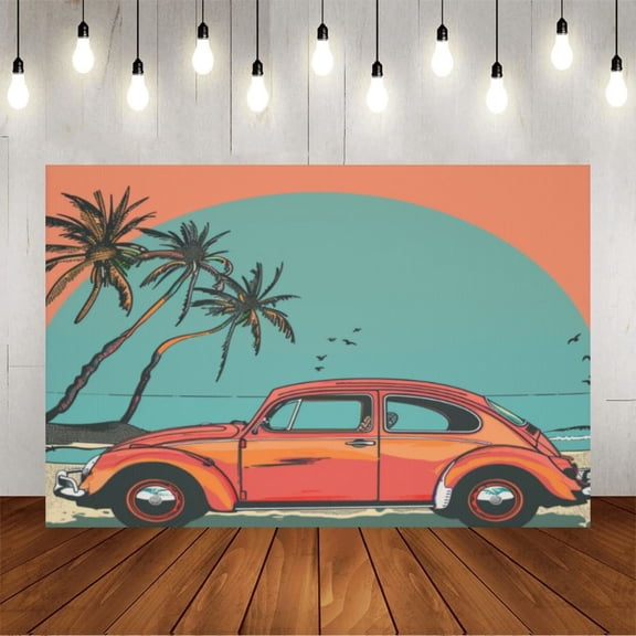 Wall Background Festival Party Decoration Activity Photo Booth Backdrop Props Hand Drawing Car Beach Summer Holiday 5x3 ft