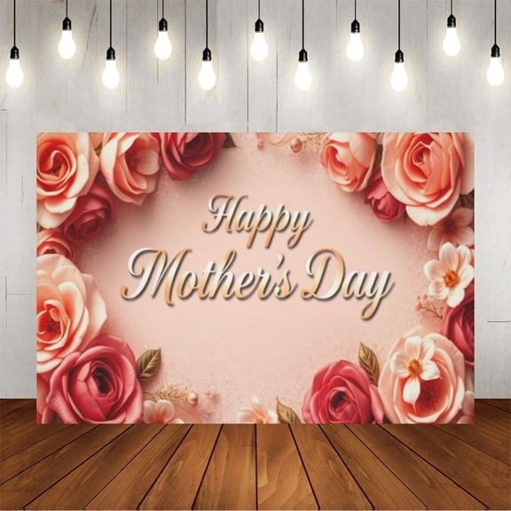 Wall Background Festival Party Decoration Activity Photo Booth Backdrop Props Happy Mother’s Day with Glitter Floral (2) 5x3 ft