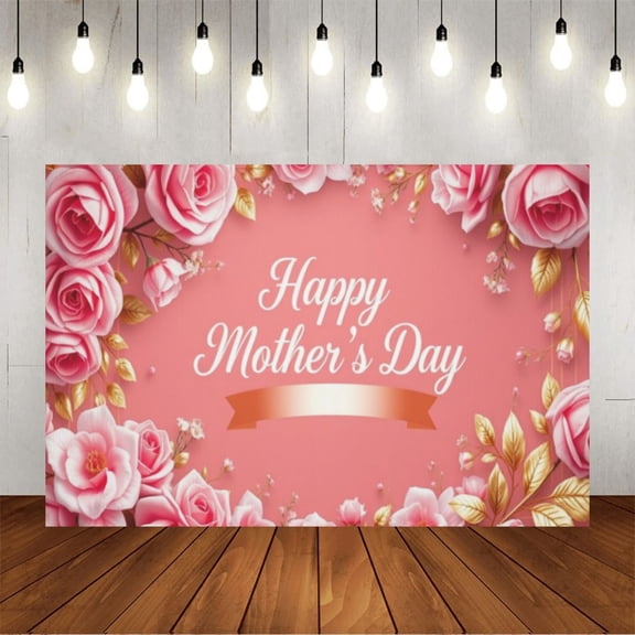 Wall Background Festival Party Decoration Activity Photo Booth Backdrop Props Happy Mother’s Day with Light Floral (2) 6.5x6.5 ft