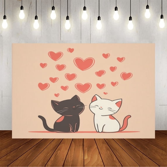 Wall Background Festival Party Decoration Activity Photo Booth Backdrop Props Kitty Cat Love (3) 10x6.5 ft