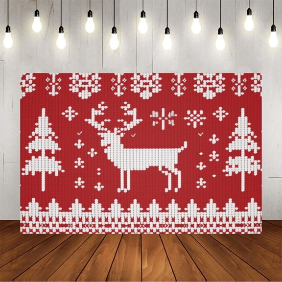 Wall Background Festival Party Decoration Activity Photo Booth Backdrop Props Knitted Christmas Deer Snow (5) 6x4 ft
