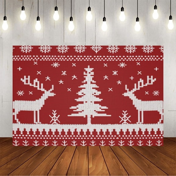 Wall Background Festival Party Decoration Activity Photo Booth Backdrop Props Knitted Christmas Deer Snow (6) 7x5 ft