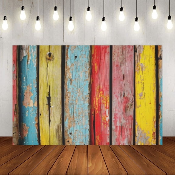 Wall Background Festival Party Decoration Activity Photo Booth Backdrop Props Old Wooden Board Vintage Colorful 7x5 ft