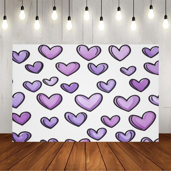 Wall Background Festival Party Decoration Activity Photo Booth Backdrop Props Purple Hearts (2) 5x3 ft