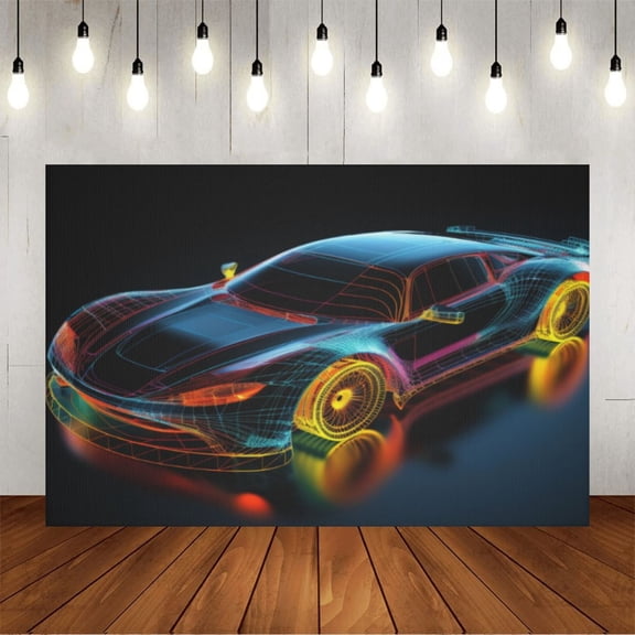 Wall Background Festival Party Decoration Activity Photo Booth Backdrop Props Race Car Hologram (2) 6.5x6.5 ft
