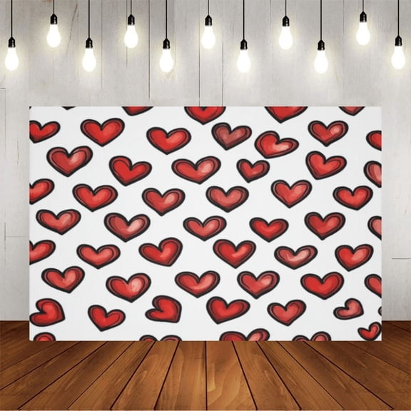 Wall Background Festival Party Decoration Activity Photo Booth Backdrop Props Red Hearts (3) 6x4 ft
