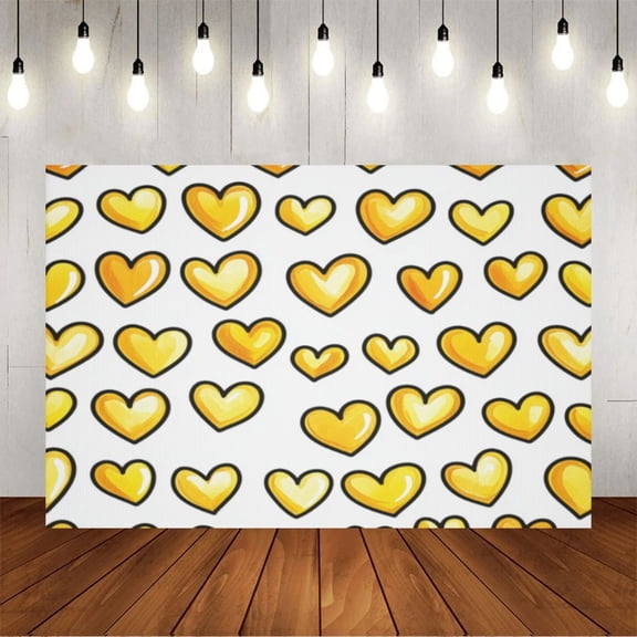 Wall Background Festival Party Decoration Activity Photo Booth Backdrop Props Yellow Hearts (1) 8x6 ft