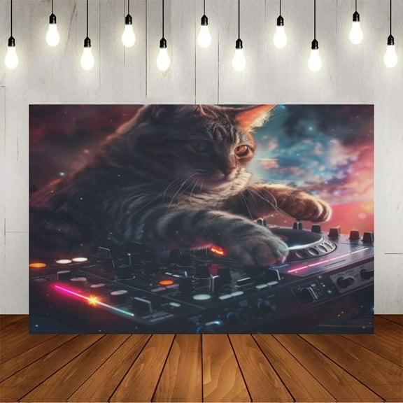 Wall Background Festival Party Decoration Activity Photo Booth Backdrop Props cat dj 5x3 ft