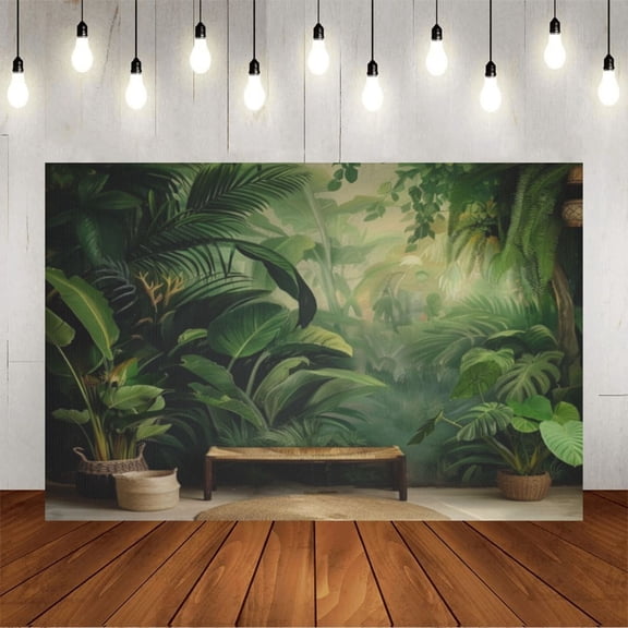 Wall Background Festival Party Decoration Activity Photo Booth Backdrop Props green summer jungle (3) 6.5x6.5 ft