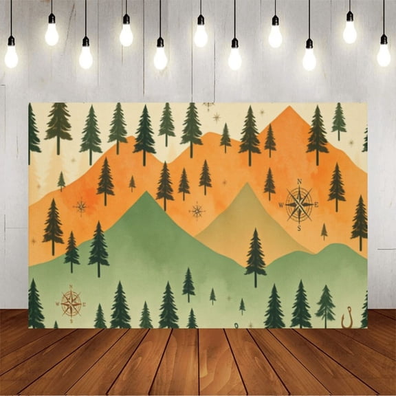 Wall Background Festival Party Decoration Activity Photo Booth Backdrop Props tree silhouettes and mountain (2) 6x4 ft