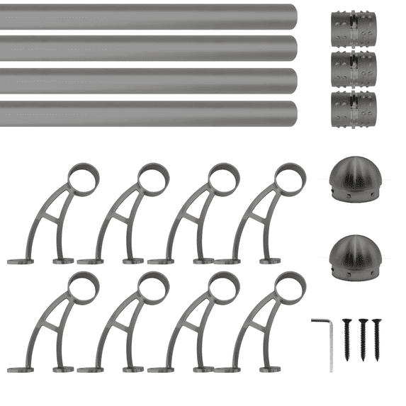 Wall Bar Mount Foot Rail Kit, Dark Gray Finish Stainless Steel Tubing w/Internal Connector, Bar Foot Rail Brackets, Domed End Cap, 22 ft = 66 in x 4