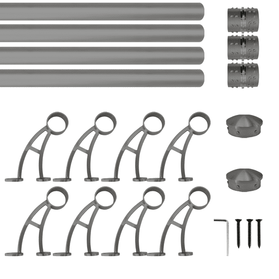Wall Bar Mount Foot Rail Kit, Dark Gray Finish Stainless Steel Tubing w/Internal Connector, Bar Foot Rail Brackets, Tapered End Cap, 24 ft = 72 in x 4