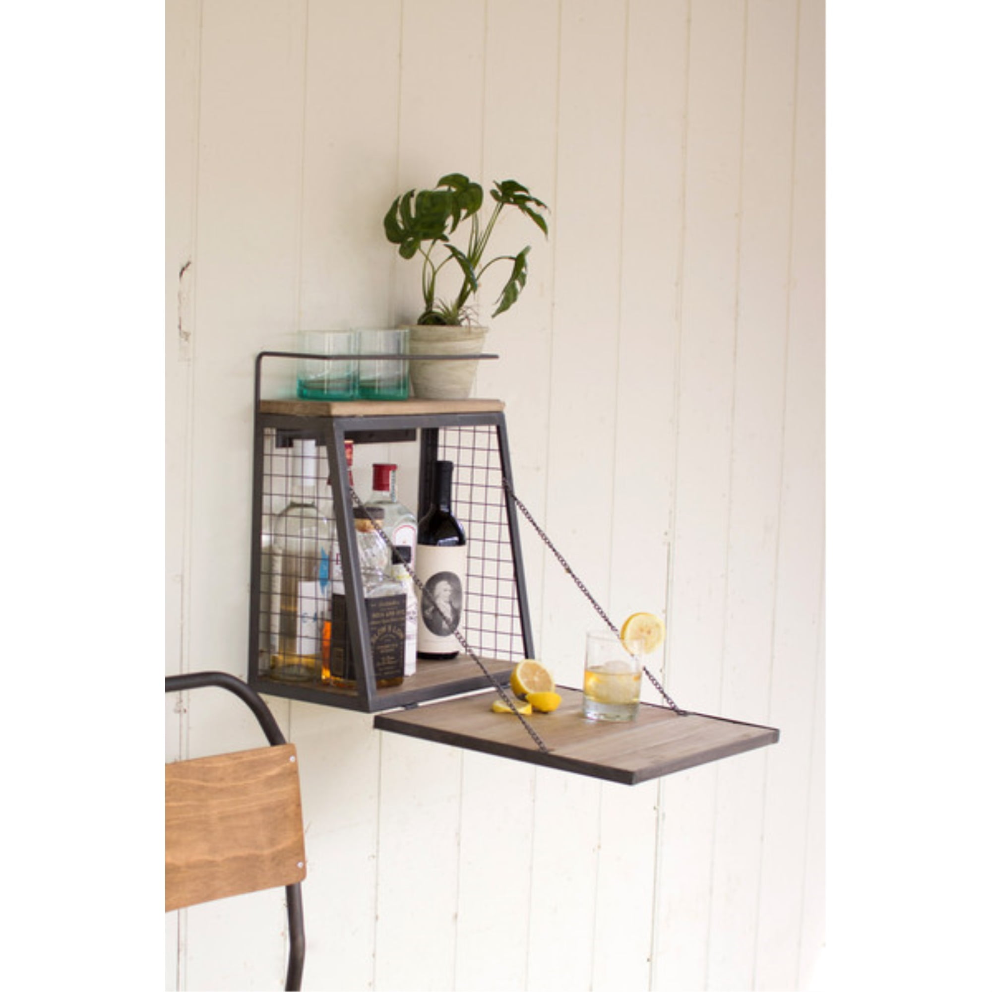 Compact Wall-Mounted Bar with Fold-Down Shelf in Soft White