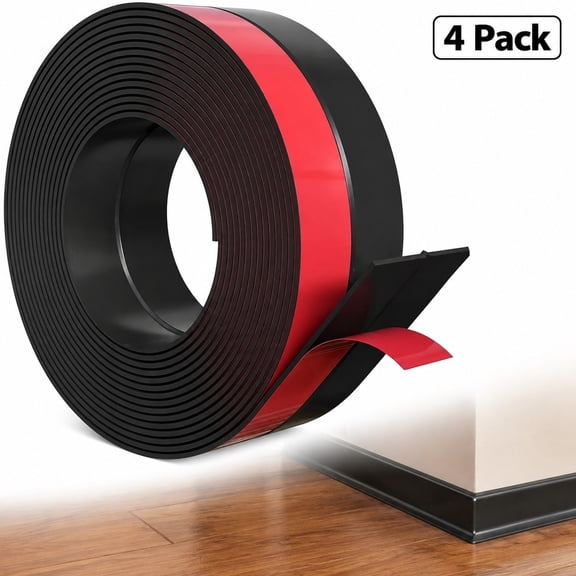 Wall Base Baseboard Molding Trim Flexible Self Adhesive Rubber Wall Base Moulding Trim Peel and Stick Design, 1 x157 Inch, Black