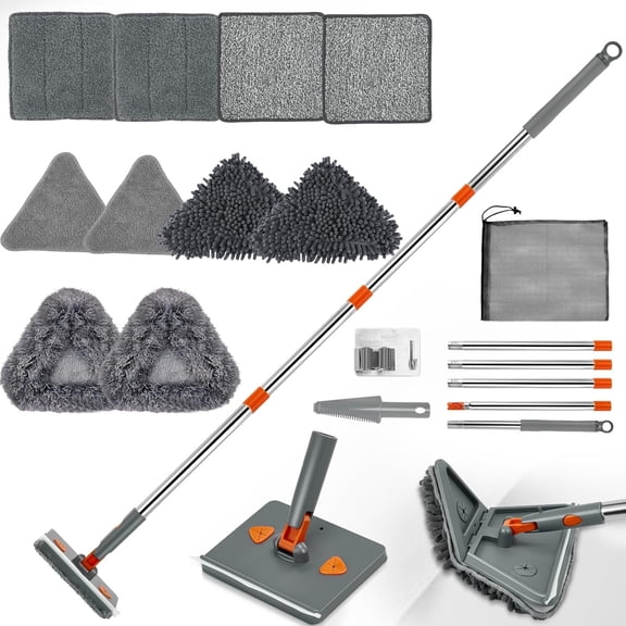 Wall & Base Board Cleaner Tool with 360°Rotating Mop Head, 180°Folding Design for Effortless Baseboards/Ceilings/Wall Cleaning - Adjustable Long Handle Multi-Surface Scrubber & Duster