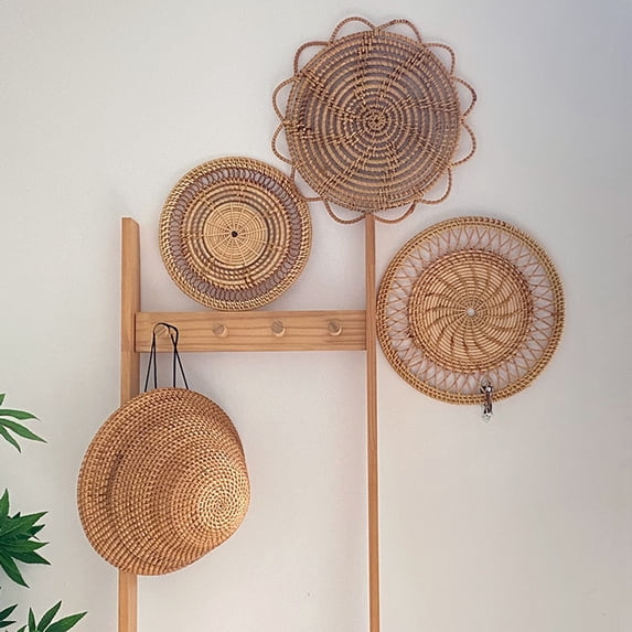 Wall Basket Decor for Boho Basket Wall Decor,Natural Wicker Wall Decor Decorative Wall Baskets Handmade Bamboo Wall Decor Easy To Hang Flat Baskets For Woven Wall Decor