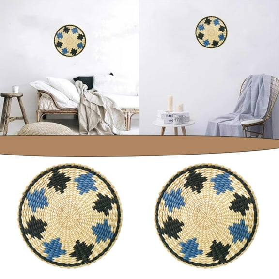 Wall Basket Decoration 16 - Wall Basket Decor Boho Wall Hanging Decor Rattan Wall Decor Flat Round Wicker Woven Macrame Tapestry Wall Basket Serving Tray Art Handmade Set - 1X Wall Basket Decoration