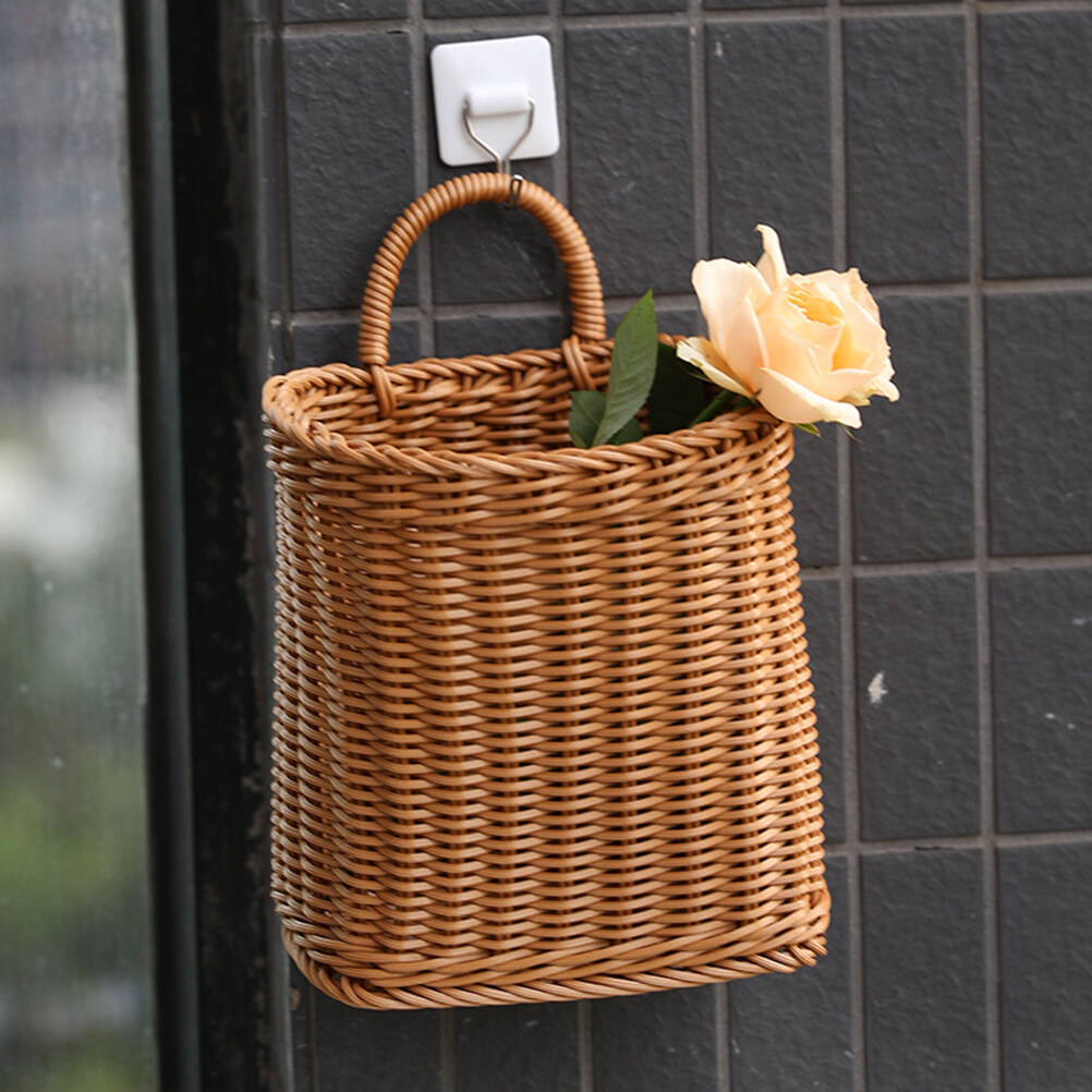 Wall Basket Flower Hanging Vase Baskets Woven Rattan Farmhouse Holder
