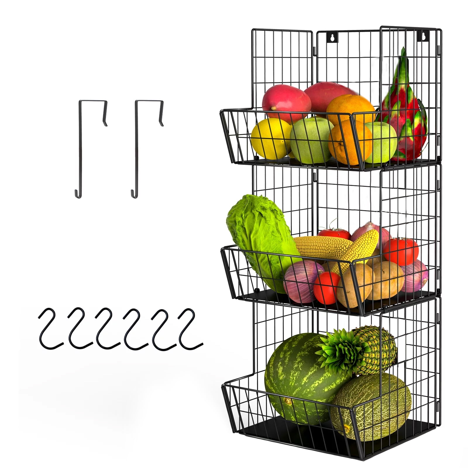 Housiwill 3Tier Metal Wall Basket for Kitchen, Pantry & Produce