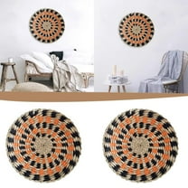 Wall Baskets,Boho Wall Basket Decor - Flat Woven Basket Wall Hanging Decor,Round Macrame Tapestry Wall Decor Art,Handmade Rattan Wicker Seagrass Home Wall Baskets Decor(Orange,7.87")